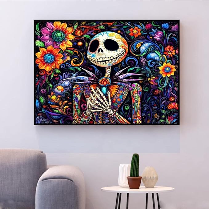 Halloween Diamond Art for Adults, Skullhead Jack Diamond Art Painting Kits for Adults Beginners, 5D Full Drill Nightmare Before Christmas Paint With Diamonds Gem Art Crafts Kits for Home Decor 12x16in