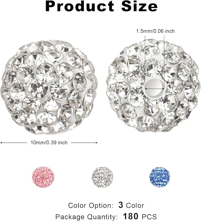 256Pcs Rhinestone Beads 10mm Kit for Jewelry Making, 3 Colors Round Disco Ball Beads Set with Cross Charms and Accessories for DIY Baseball Necklaces Bracelets Earrings Crafting