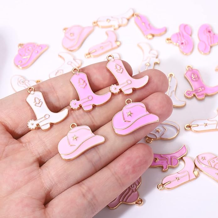 NVENF 36PCS Cowboy Boot Charms for Jewelry Making, Enamel Western Cowgirl Boot Hat Pendant Charms for Necklace Bracelet Earring Making DIY Crafts