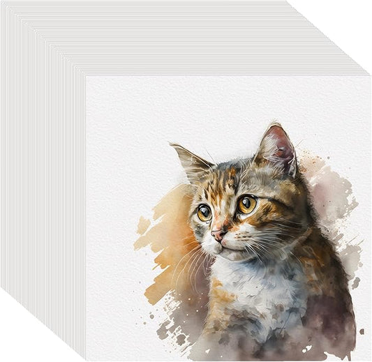 100PCS 6x6 Watercolor Paper Bulk, 140lb/300g Cold Press Thick Water Color Paper Pad for Child Adult, White Art Paper for Drawing Painting Markers Gouache, Textured Cotton Paper Sheets