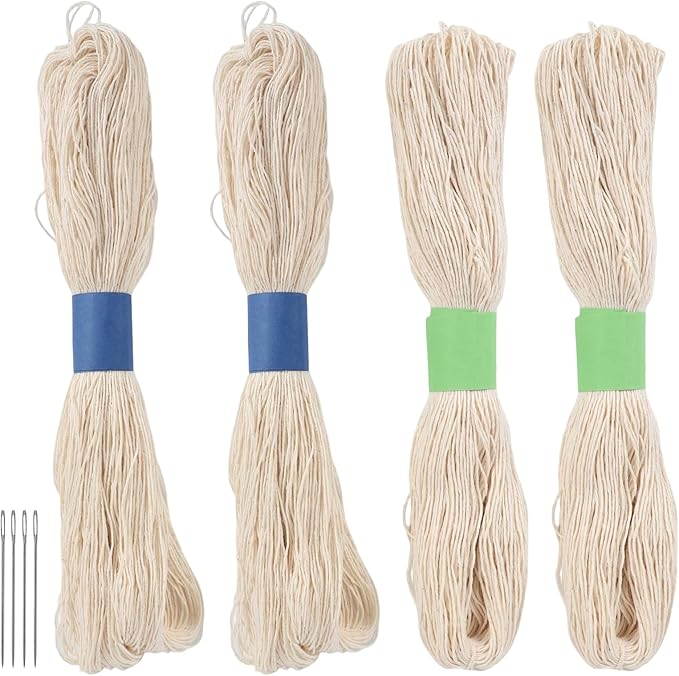 4pcs Sashiko Thread Jumbo Skein Sashiko Kit Sashiko Skein with Four Sashiko Needles Total Length 524.93 Yards Natural Plant Dyed Sashiko Cotton Embroidery Thread Sashiko Kit Supplies 100% Cotton