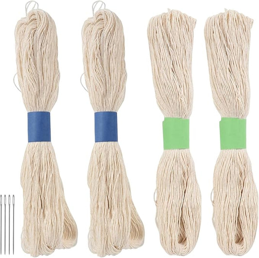 4pcs Sashiko Thread Jumbo Skein Sashiko Kit Sashiko Skein with Four Sashiko Needles Total Length 524.93 Yards Natural Plant Dyed Sashiko Cotton Embroidery Thread Sashiko Kit Supplies 100% Cotton