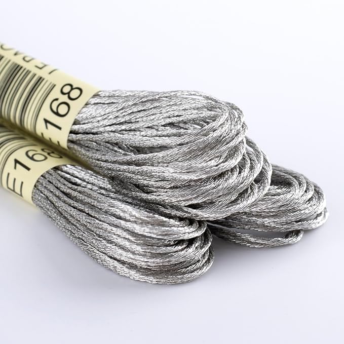 3 Skeins Metallic Embroidery Floss, Glitter Embroidery Thread String, Polyester Cross-Stitch Threads for Hand Embroidery, String Art, DIY Bracelet- Silver