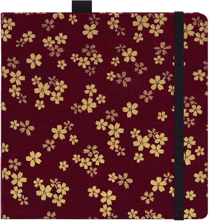 Square 8.2x 8.2 inches 165gsm Colored Pencil Paint Journal Hardbound 128pgs（64 Sheets Front Back Cold Pressed）Travel for Colored Pencil Sketch Doodles Handmade Cloth Cover Notebook Autumn Flower A17
