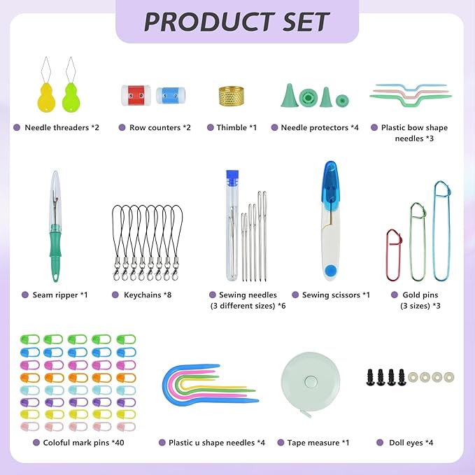 Artcome 124 pcs Crochet Kit for Adults and Kids, 14 Sizes Ergonomic Crochet Hooks with a Comfortable Grip for Beginners and Experienced Crocheters, Ideal for Creating Beautiful Projects