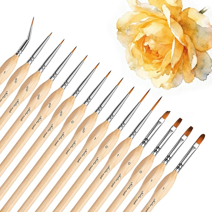 Golden Maple Detail Paint Brush Set, 15pcs Miniature Paint Brushes with Triangular Handles for Fine Detailing & Art Painting - Acrylic, Oil, Watercolors & Paint by Number, Models, Figurine, Craft