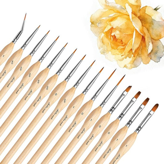 Golden Maple Detail Paint Brush Set, 15pcs Miniature Paint Brushes with Triangular Handles for Fine Detailing & Art Painting - Acrylic, Oil, Watercolors & Paint by Number, Models, Figurine, Craft