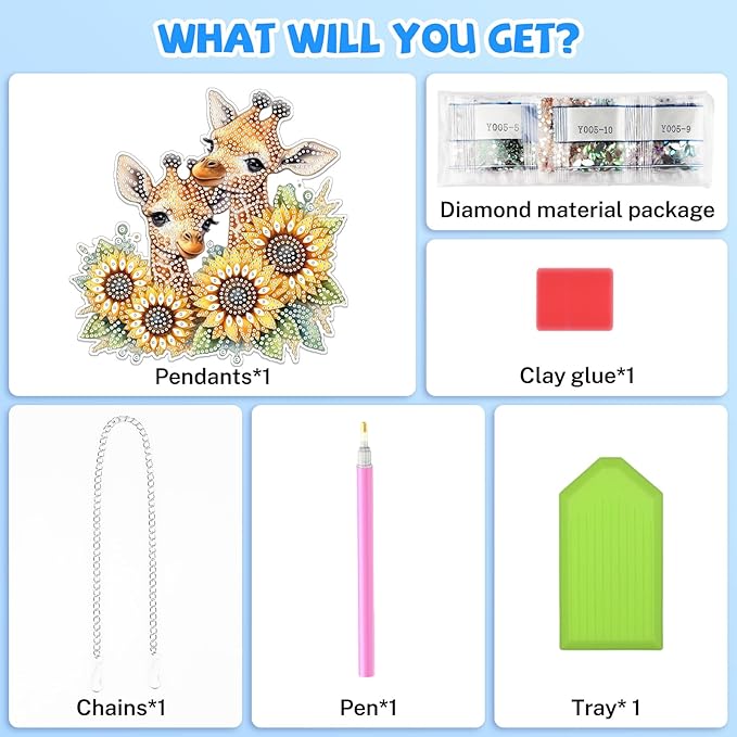 Bowetile Giraffe Hanging Diamond Art Painting Kits for Adults, 5D Sunflower Special Shape Diamond Art Kits, Crystal Rhinestones Diamond Gem Art Painting for Home Wall Decor, New Home Gifts