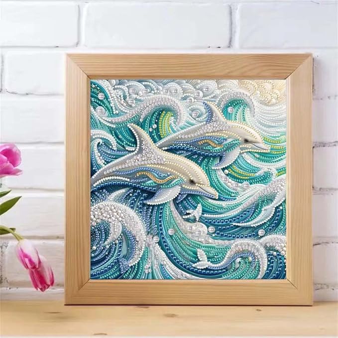 Dolphin Animal Special Shape Diamond Art Kits for Adults,5D Diamond Painting Kits for Adults Beginners,DIY Paint by Diamond Dots Crystal Rhinestones Painting Kits for Home Wall Decor 12×12inch