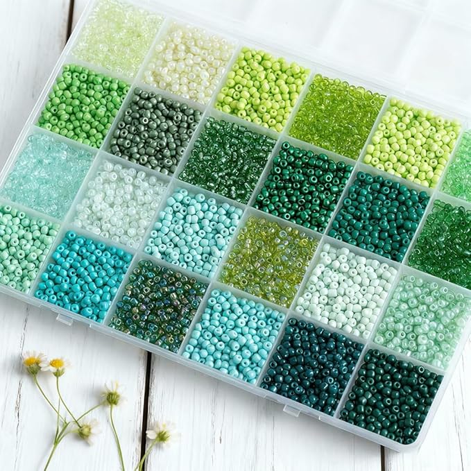 Green Colors 3mm Seed Beads, 5200Pcs Glass Seed Beads Kit with Storage Box for DIY Necklace Bracelet Crafts