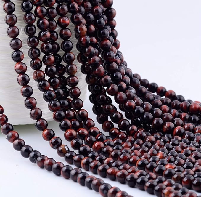 Natural Stone Beads 100pcs 8mm Red Tiger Eye Round Genuine Real Stone Beading Loose Gemstone Hole Size 1mm DIY Charm Smooth Beads for Bracelet Necklace Earrings Jewelry Making (Red Tiger Eye, 8mm)