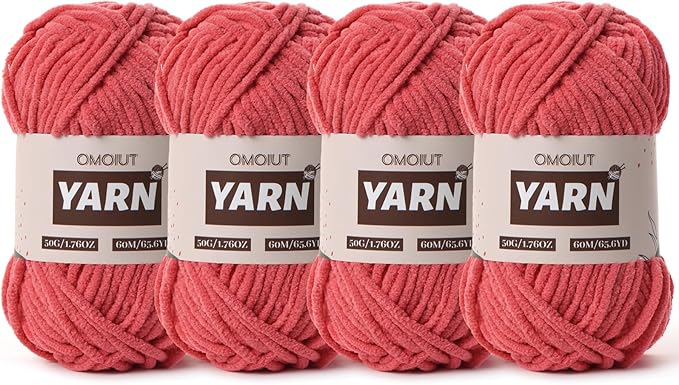 4 Packs Plush Chenille Chunky Crochet Yarn - Baby Yarn for Crocheting Soft - Velvet Yarns Knitting for Blankets Crafts - Fluffy Amigurumi Yarns 200g/262.5yds (4 Watermelon Red)
