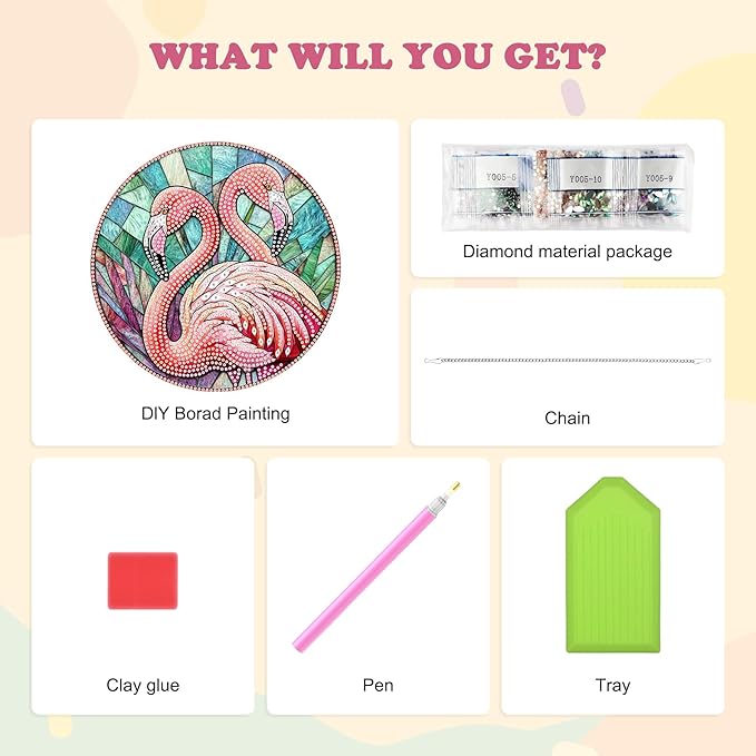 HEIBAGO Flamingo Hanging Diamond Art Kits for Adults, Special Shaped Crystal Diamond Painting Ornament Kit, DIY Double-Sided Pattern Window Pendant Gem Art Kit for Home Wall Decor 8.3x8.3inch