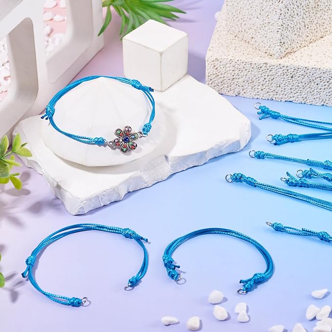 KISSITTY 20pcs Adjustable Bracelet Cords for Connector Charms Waxed Polyester Thread Cord Teal Color Half Finished Bracelet for Friendship Bracelets Jewelry Making