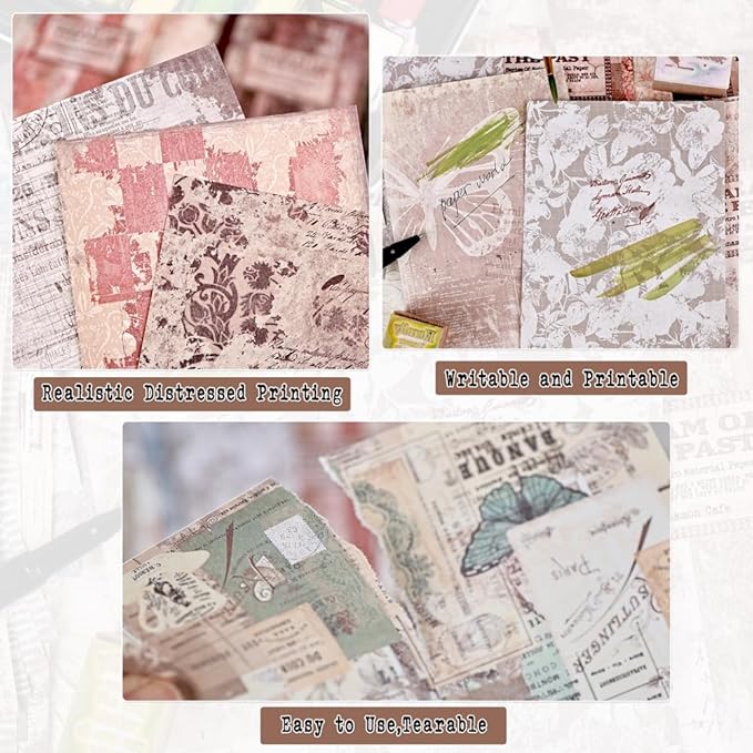 150 Sheets Vintage Scrapbook Paper, 3.7x5.5 Inch, 5 Assorted Set Antique Aged Decorative Background Paper for Junk Journals Supplies, Decoupage, Scrap Booking