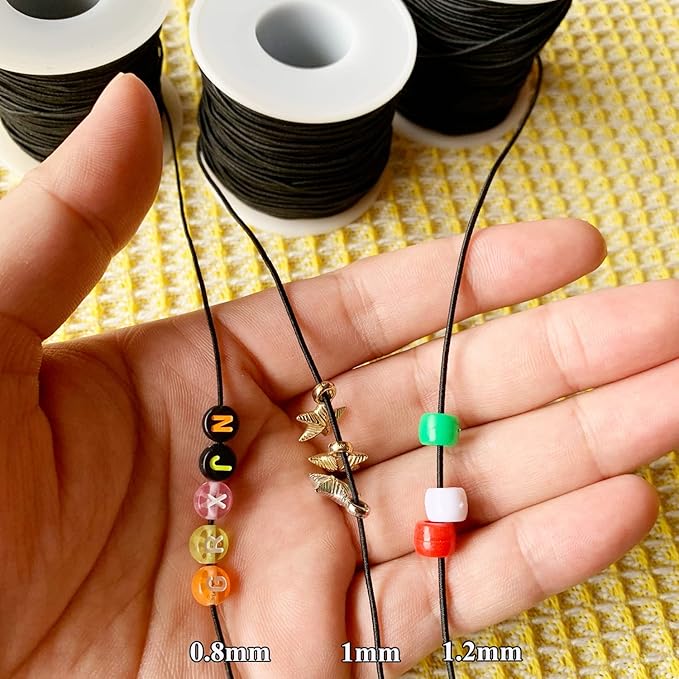1.2mm Elastic Cord for Beads, 328FT Stretchy Bracelet String, Black & White