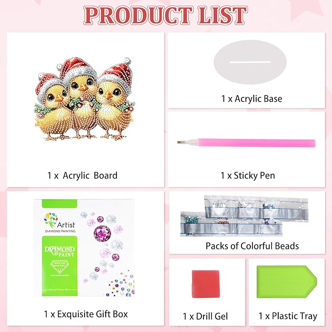 KEYIFA Diamond Painting Desktop Ornament, DIY Christmas Chick Diamond Art for Adults Beginner, Xmas Gem Arts Table Decor Special Shaped Rhinestone Crafts Home Desk Decoration Gift, Double Sided