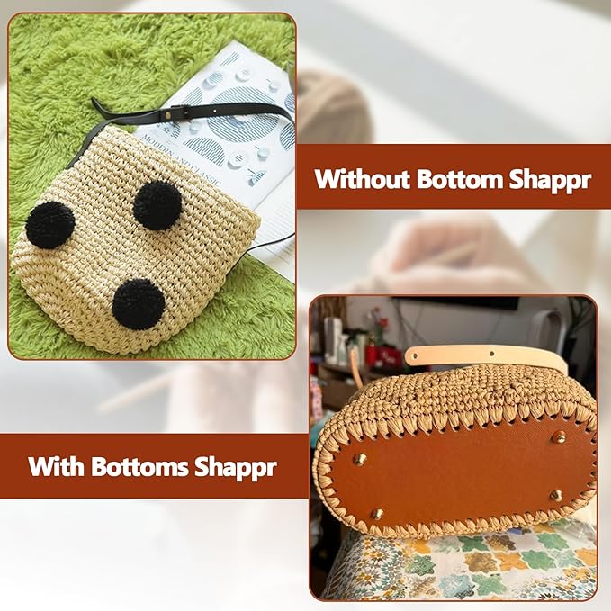 Zorfeter 4 Pack Bag Bases with 2 PCS Crochet Hook, PU Leather Crochet Bottoms Leather Purse Bottoms, 8.7x4 Inch Bag Bottom Shaper for DIY Bag Making/Crochet Enthusiasts