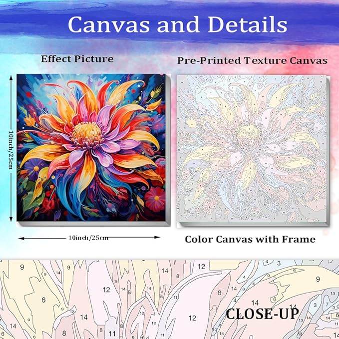 JUJUHOOD Abstract Flower Framed Paint by Numbers Kit for Adults Beginner & Kids Ages 8-12, Watercolor Paint by Number Without Easel, Acylic Paint by Numbers for Gift Home Wall Decor (10x10Inch)