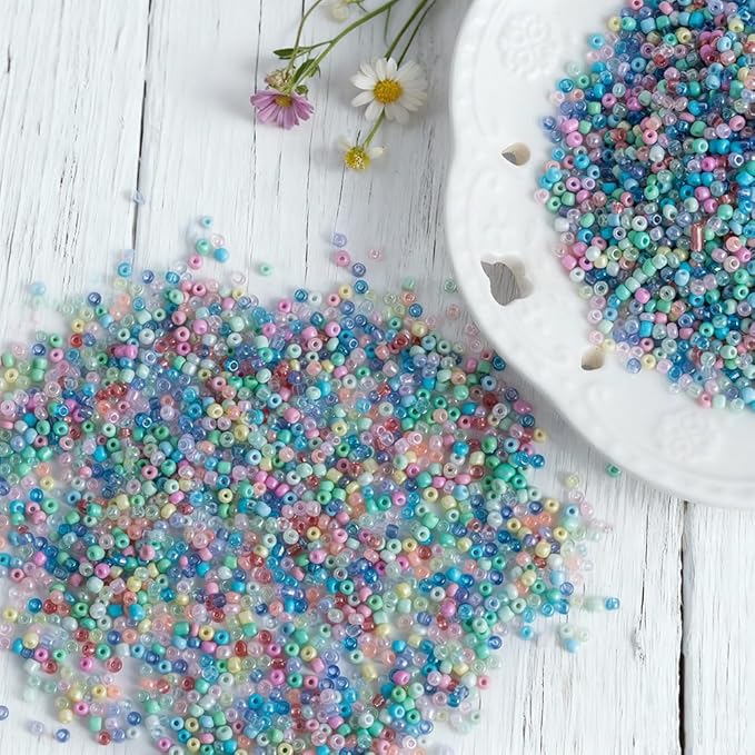 Light Color 3mm Seed Beads, 5200Pcs Glass Seed Beads Kit with Storage Box for DIY Necklace Bracelet Crafts