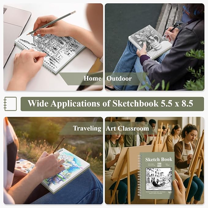 sketch book for kids, small sketchbook, sketch book 5.5 x 8.5, pack of 1 (68lb/100gsm), 100 sheets artist sketch pad, acid free drawing paper, art paper for drawing and painting & adults.
