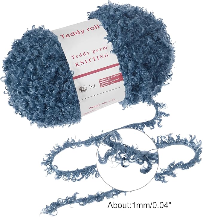 MECCANIXITY Eyelash Yarn Fur Soft Fluffy Chunky Polyester Yarn Fuzzy Deep Blue for Crocheting Knit DIY Clothes Bag - 55Yard/50m, 3.53oz