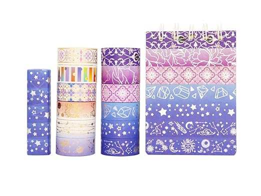 YUBBAEX Galaxy Washi Tape Set Purple Stars Decorative Tapes Silver Gold Foil Masking for Arts, DIY Crafts, Journal Supplies, Planners, Scrapbook, Gift Wrapping (Purple Night 12 Rolls)