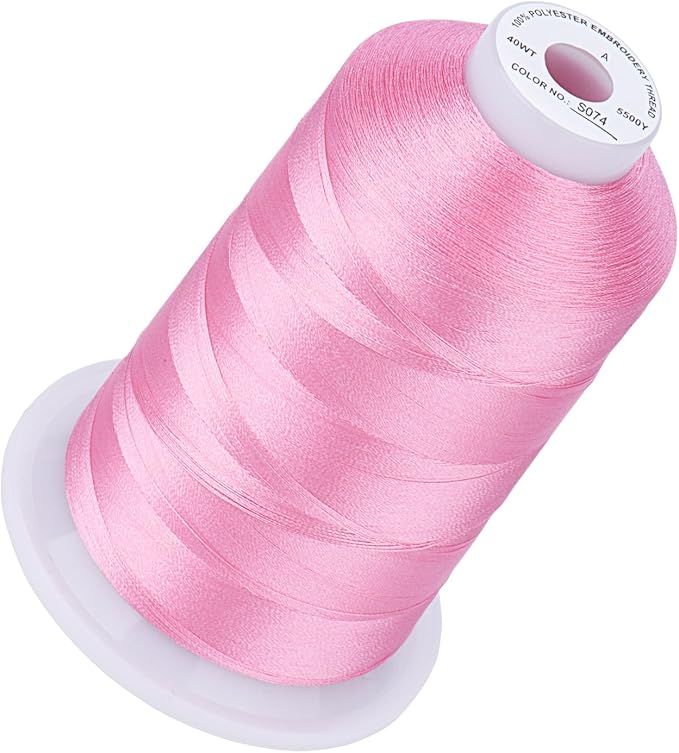 Simthread 5500Yds Embroidery Thread, 5000M High-Yardage 40WT 100% Polyester Thread – 170+ Vivid Colors, High-Speed Rated – Compatible with Brother, Singer, Janome & More - Md Rose Pink S074