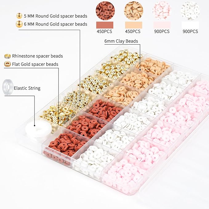 Gionlion 3000 Pcs Easter Basket Stuffers Clay Beads for Bracelets, Bracelet Making kit Golden Beads for Jewelry Making, Charms Bracelet Kit DIY Arts and Crafts Birthday Easter Gifts