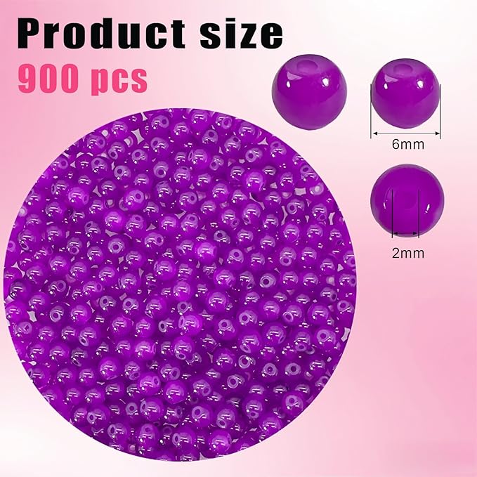 6mm Round Glass Beads for Jewelry Making, 900Pcs Glass Seed Beads for Bracelets, DIY Crafts (Dark Purple)