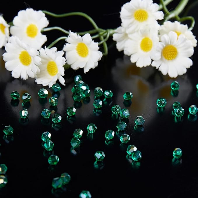 laopottbeads 1100pcs 4mm bicone crystal glass beads for jewelry making, sparkling mini beads for suncatchers, diy bracelets & craft projects (malachite green)