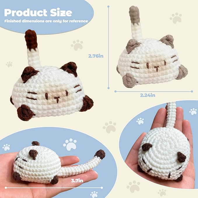 JueRum Cat Crochet Kit for Beginners,Learn to Crochet Beginner Crochet Kit for Adults, Amigurumi Crochet Animals Cat Crafts Knitting Kit with Step-by-Step Video Tutorials