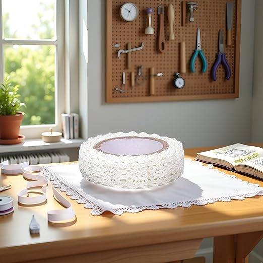1 Roll 1.7m White Trim Ribbon Tape Self-Adhesive Decorative Lace Fabric Washi Tapes Striping Masking Tapes Decorative Sticker White Durability Lace Washi Tape,Arts and Crafts Tape