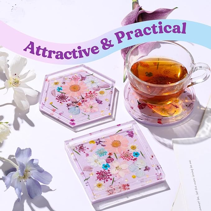 LET'S RESIN Coaster Kit, 16oz DIY Epoxy Resin Kit with Molds and Mica Powder Complete Set, Crafts for Adults, Beginners, Ideal Starter DIY Art Supplies Gift Set for Adults