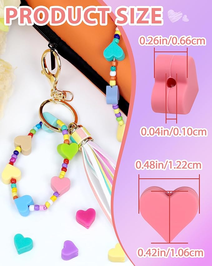80PCS FIVEIZERO Focal Beads,Love Heart Bead,Heart-Shaped Valentine's Day Silicone Beads for Keychain, Pens and Bracelets Making, Silicone Focal Bead for DIY Crafting