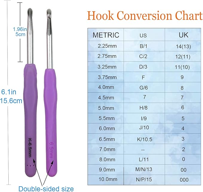 Mdoker Extra Long Crochet Hooks,Ergonomic Grip Soft Handles for Handmade DIY Crocheting,Crochet Hook Needles for Arthritic Hands,Size K/10.5(6.5MM)