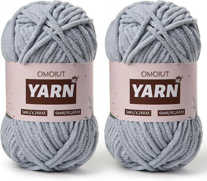 2 Packs Plush Chenille Chunky Crochet Yarn - Baby Yarn for Crocheting Soft - Velvet Yarns Knitting for Blankets Crafts - Fluffy Amigurumi Yarns 100g/131yds (2 Grayish)