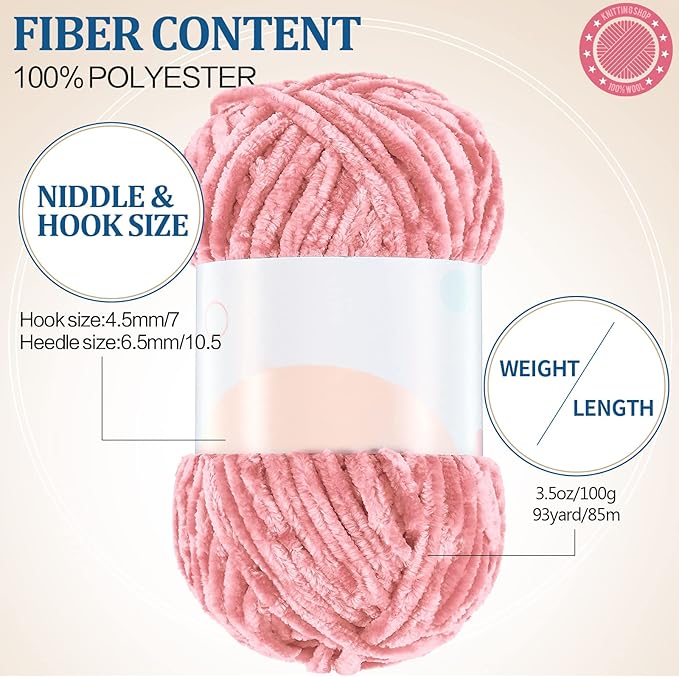 Xinnun 12 Skeins 1116 Yards Chenille Velvet Soft Thick Plush Yarn Bulk for Crocheting Knitting Blanket DIY Weaving Craft, 6mm, 3.5 Oz/Skein(Multi Colors)