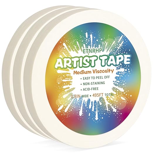 3 Packs White Art Tape Medium Tack Artist Masking Tape Paper Acid Free Tape Watercolor Painters Tape Artists Tape for Drafting Art Watercolor Painting Canvas Framing, 0.8 inch Wide 495FT Long