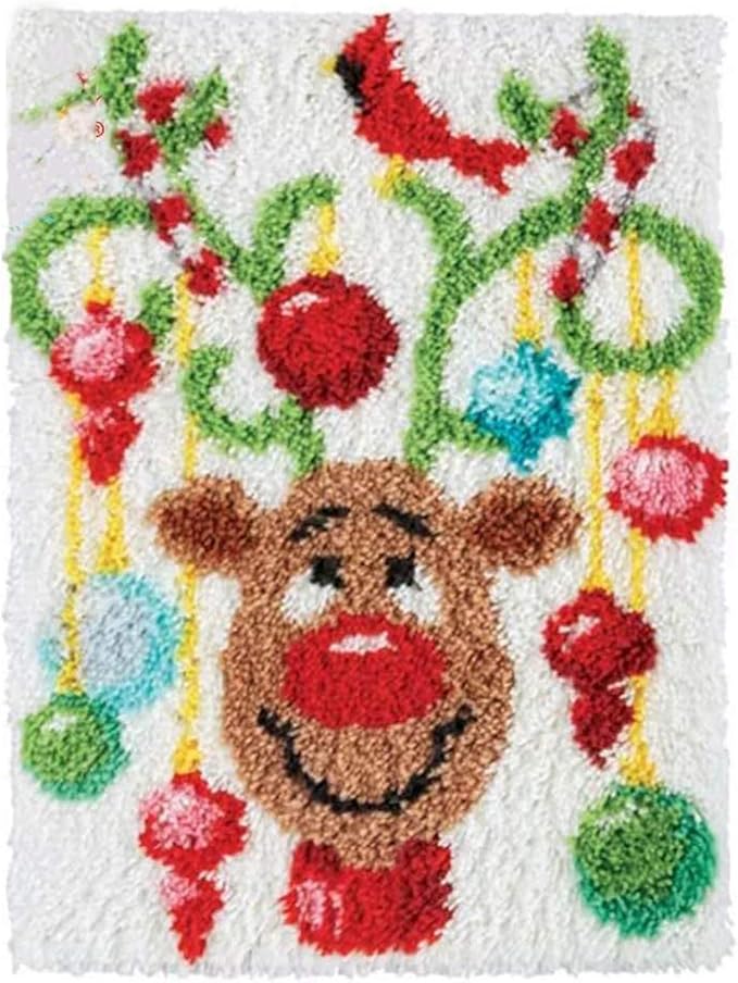 MIAOLLUN Latch Hook Kit, Reindeer Christmas Pattern DIY Rug Crochet Yarn Kits, Embroidery Decoration 20.4" X 15" (52X38cm)