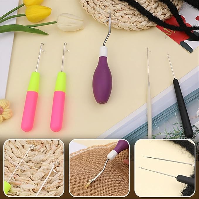 DKJEkdje 2 Pcs Latch Hook Tool, Silicone Handle Bent Tool 6.7 Inches Latch Hook Crochet Needle for Crochet Rug Carpet Crafts