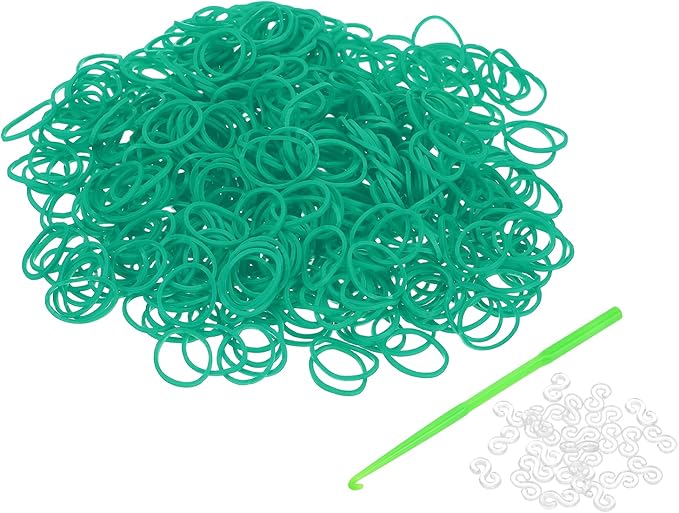 uxcell 600Pcs Loom Rubber Band, Bracelet Making Refill Kit Elastic Loom Band with 25Pcs S-Clips and 1Pcs Crochet Hooks for Weaving DIY Handcrafts, Dark Green