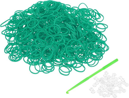 uxcell 600Pcs Loom Rubber Band, Bracelet Making Refill Kit Elastic Loom Band with 25Pcs S-Clips and 1Pcs Crochet Hooks for Weaving DIY Handcrafts, Dark Green