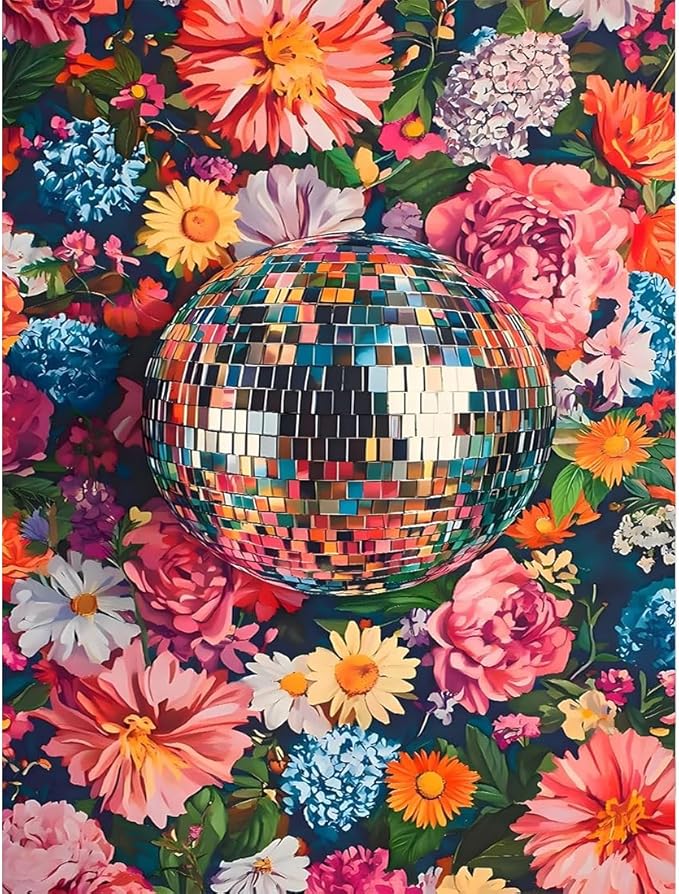Disco Ball Stamped Cross Stitch Kits for Adults - Flower Embroidery Kits for Beginners Adults,11 CT Patterns Dimensions Counted Cross Stitch Kits for Adults Arts Craft 12x16 inch