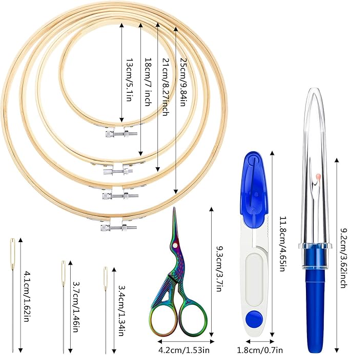 Mudder 53 Pieces Cross Stitch Tool Embroidery Starter Kit Includes Bamboo Circle Cross Stitch Hoop Ring Sewing Scissors Needle Threading Tools Thimbles Floss Bobbins Seam Ripper and Embroidery(Blue)