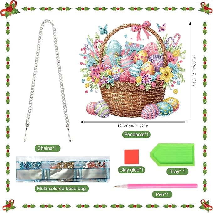 BAWKENTON Easter Hanging Diamonds Art kit for Adult, DIY Diamonds Painting Art Kit, 7.72x7.12 inch Acrylic Diamonds Painting Board Kit Ornament, Special Crystal Diamond Hanging Ornament