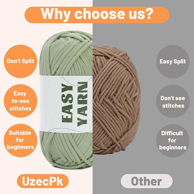 UzecPk 4x50g (7.1Oz) Beginners Crochet Yarn, 4x87Yds Yarn for Crocheting Cotton-Nylon Blend, Easy-to-See Stitches, Blend Crochet Kit Making Light Green