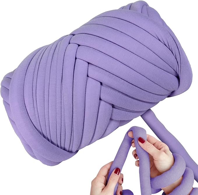 Light Weight Ultra Soft 2.2 LBS (1 kg) Chunky Yarn for Hand Knitting, Lush Polyester Fabric Tube Yarn to Make Handbags, Pillows, Blankets, Crafts (Violet)