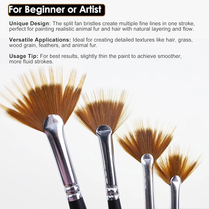 Fan Grainer Brush for Painting – 4PCS Professional Comb Brushes for Fur, Hair, Wood Grain, Grass, Feathers & Textures,Works with Watercolor Acrylic Oil for Artists & Beginners,Short Handle
