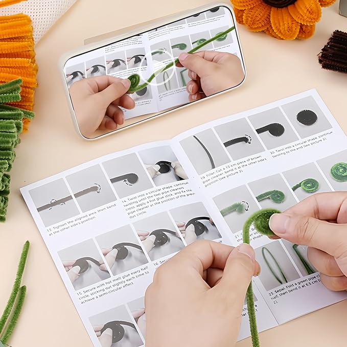 Sunflower Pipe Cleaners Craft Kit - 280Pcs Thick Chenille Stems in Yellow/Green/Brown, Include Floral Wires & Ribbon, DIY Flower Bouquet Making Supplies for Art Projects, Creative Decor, Handmade Gift